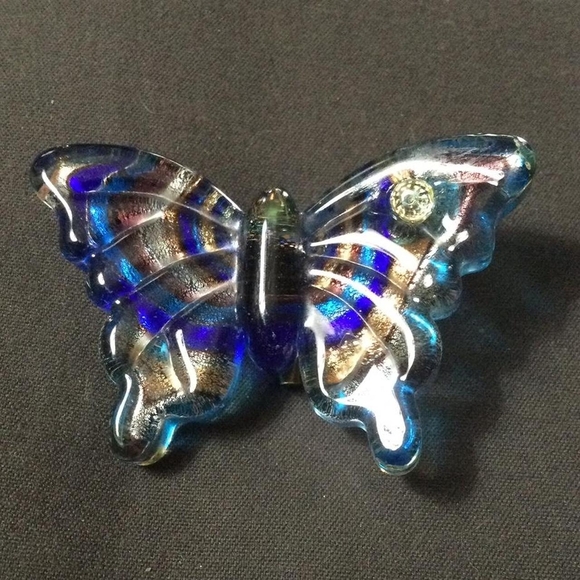 Blue and Gold Glass Butterfly Brooch - Picture 1 of 2